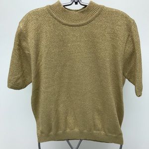 Gold Metallic Shoulder Pad Short Sleeve Sweater S